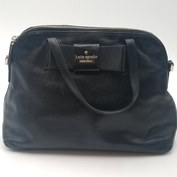 Kate Spade Julia Street Bow Satchel Handbag Black Pebble Leather Top Handle - Picture 1 of 14